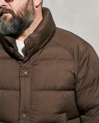 Coffee Color Cotton-padded Clothes Short Cotton Coat, macro, neckline, worn by model
