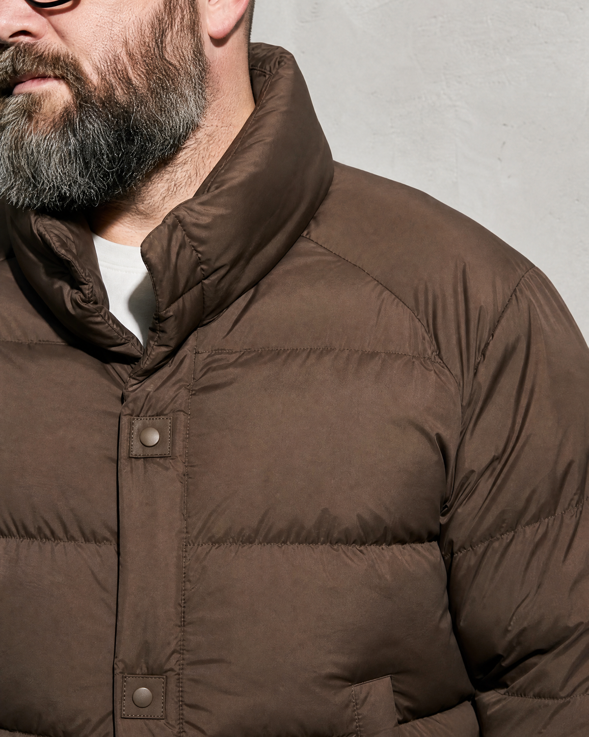 Coffee Color Cotton-padded Clothes Short Cotton Coat, macro, neckline, worn by model