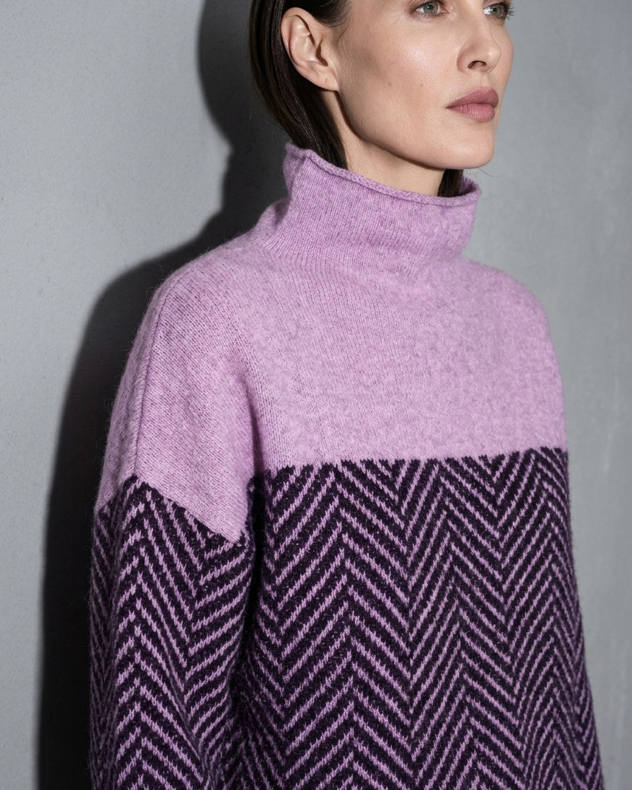 Women's Ribbed Turtleneck Knit Sweater, macro, neckline, worn by model