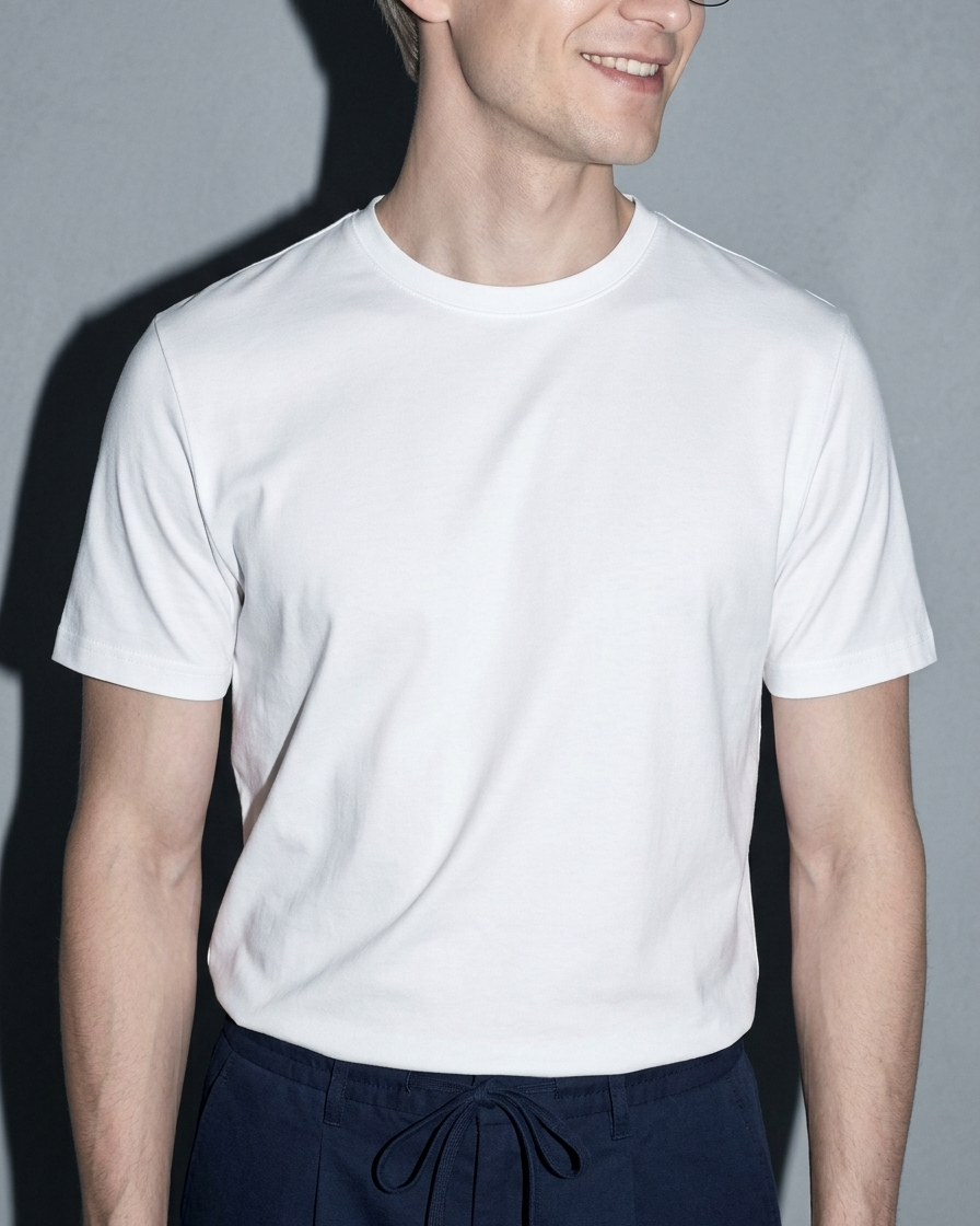 Men's Lightweight Solid Crewneck T-Shirt, macro, fabric, worn by model