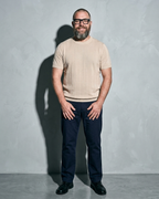Men's Lightweight Solid Crewneck T-Shirt, hands clasped front, worn by model