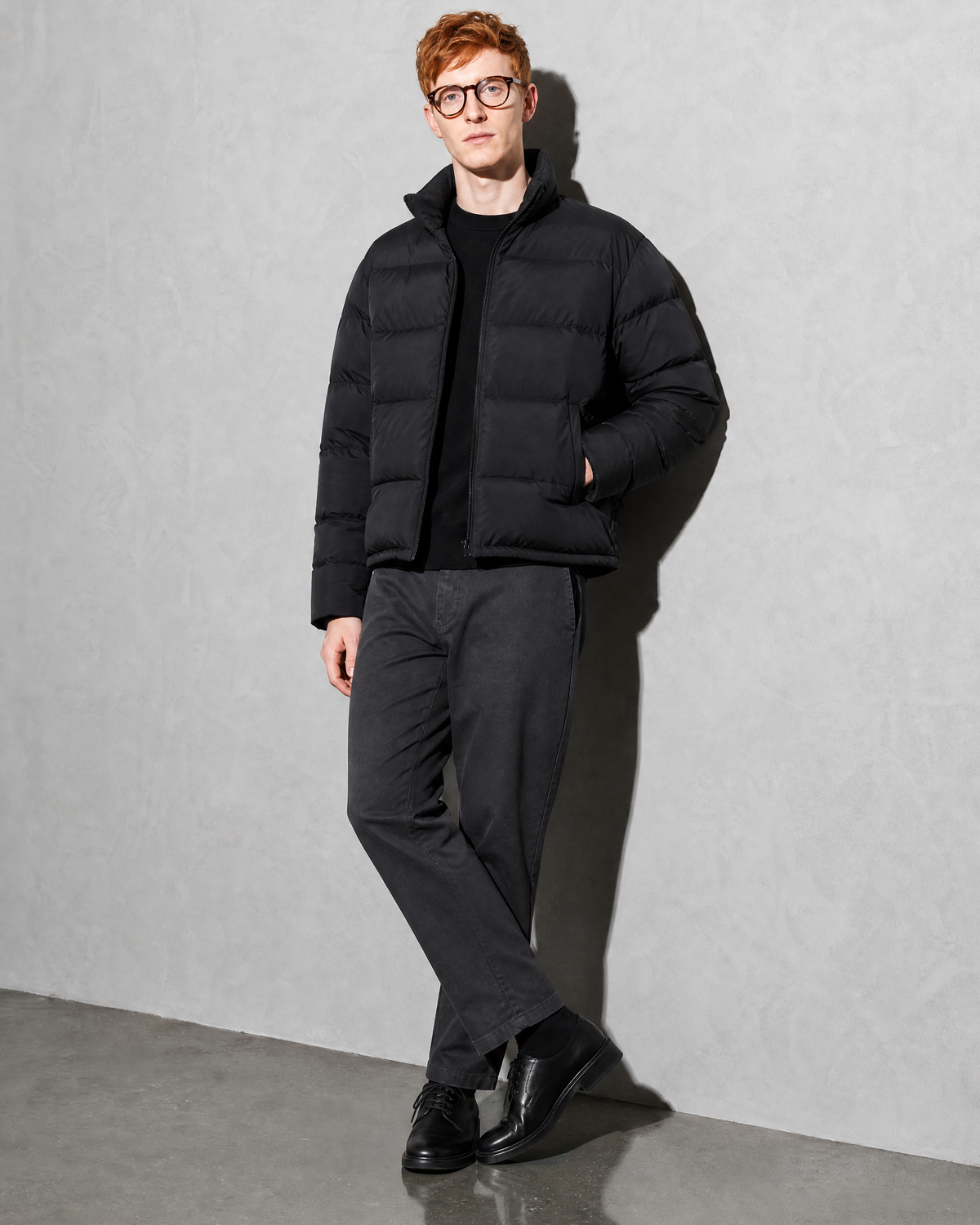 Solid Color Jacket For Men And Women, shoulder wall lean, worn by model