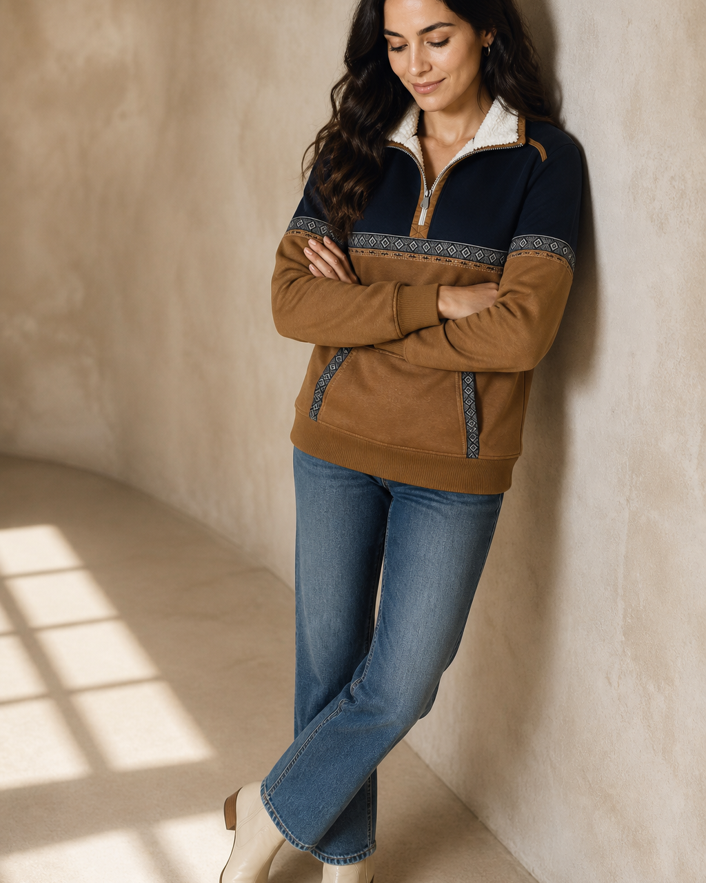 Editorial wall-lean model shot