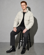 Solid Color Jacket For Men And Women, stool, forearms on thighs, worn by model
