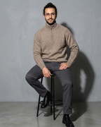 Zipper High Neck Thickened Woolen Sweater, stool, leaning back, worn by model
