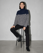 Women's Ribbed Turtleneck Knit Sweater, stool, leaning back, worn by model
