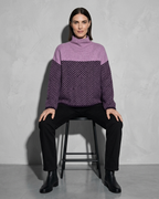 Women's Ribbed Turtleneck Knit Sweater, stool, facing camera, worn by model