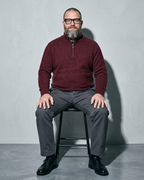 Zipper High Neck Thickened Woolen Sweater, stool, facing camera, worn by model