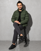 Solid Color Jacket For Men And Women, stool, legs crossed, worn by model