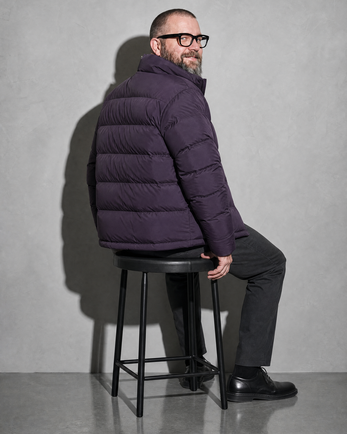 Solid Color Jacket For Men And Women, stool, back turned, worn by model