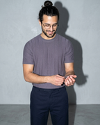 Men's Lightweight Solid Crewneck T-Shirt, cuff detail close-up, worn by model