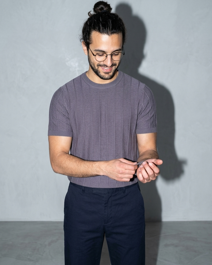 Men's Lightweight Solid Crewneck T-Shirt, cuff detail close-up, worn by model