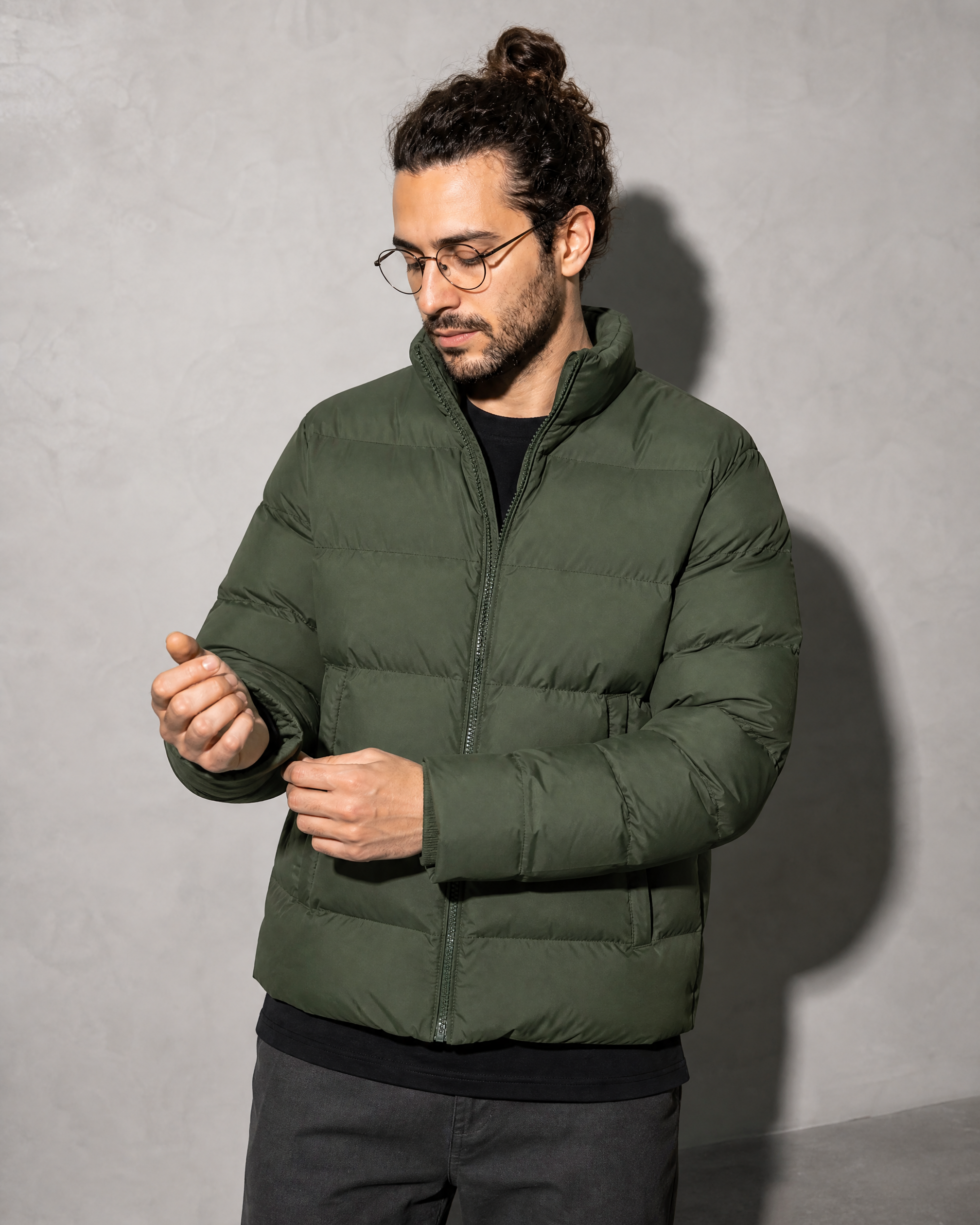Solid Color Jacket For Men And Women, cuff detail close-up, worn by model
