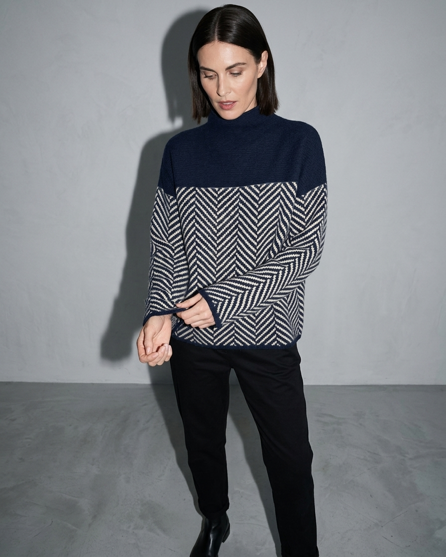 Women's Ribbed Turtleneck Knit Sweater, cuff detail close-up, worn by model