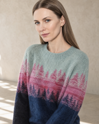 Women's Fashionable Pullover Sweater Top in Pink, neckline three-quarter portrait, worn by model