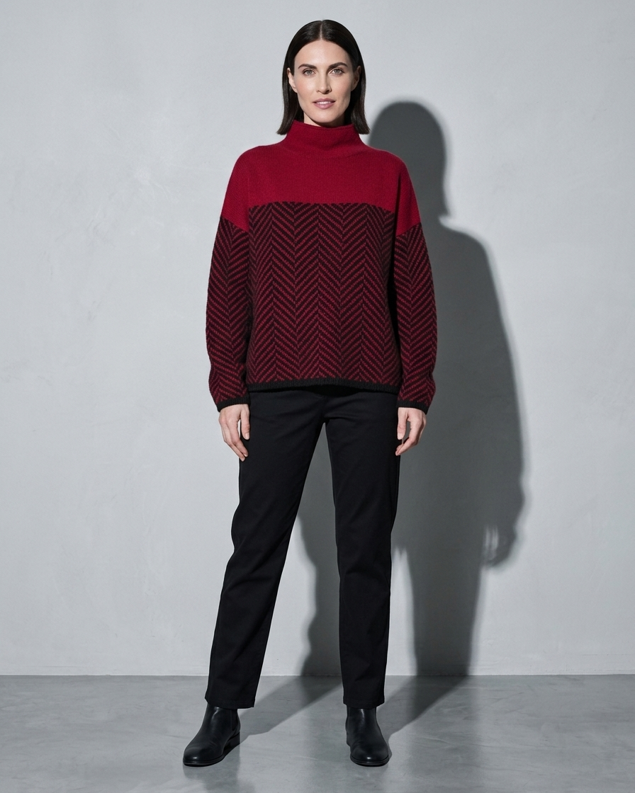 Women's Ribbed Turtleneck Knit Sweater, weight back, chin lifted, worn by model
