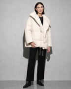 Women's Fashion Loose Thickening Keep Warm Coat, half turn, hand at hem, worn by model