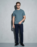 Men's Lightweight Solid Crewneck T-Shirt, half turn, hand at hem, worn by model