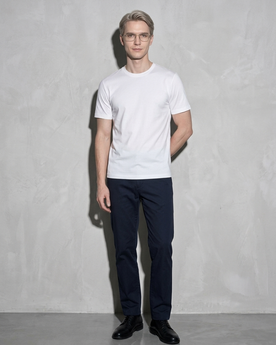 Men's Lightweight Solid Crewneck T-Shirt, hands behind back, worn by model