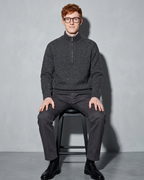 Zipper High Neck Thickened Woolen Sweater, stool, both feet on rung, worn by model