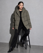 Women's Fashion Loose Thickening Keep Warm Coat, stool, leaning back on hands, worn by model