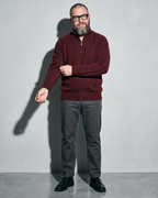 Zipper High Neck Thickened Woolen Sweater, sleeve held away, worn by model