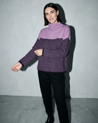 Women's Ribbed Turtleneck Knit Sweater, sleeve held away, worn by model