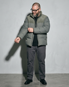 Duck Down Down Jacket Men's Winter American Outdoor, sleeve held away, worn by model