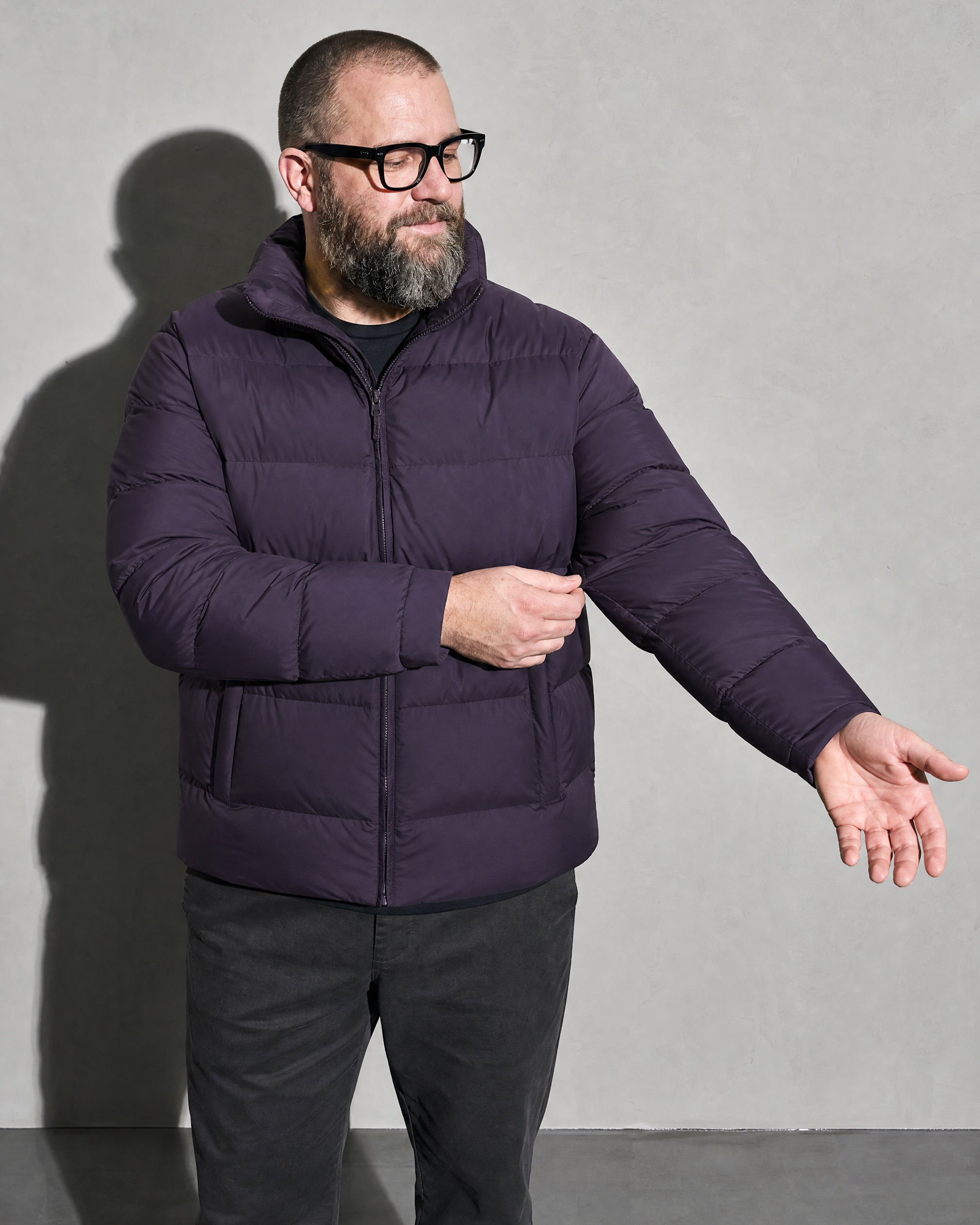 Solid Color Jacket For Men And Women, sleeve held away, worn by model