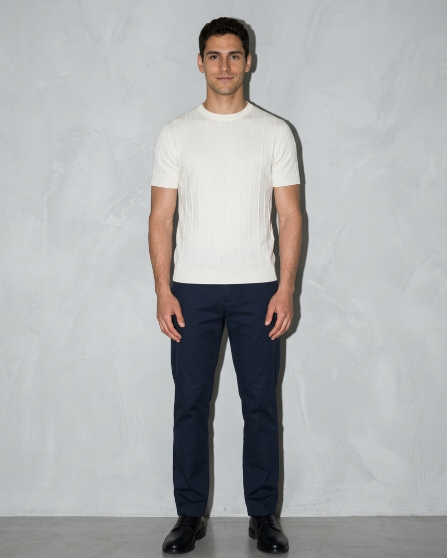 Men's Lightweight Solid Crewneck T-Shirt, standing, hands softly clasped, worn by model
