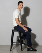 Men's Lightweight Solid Crewneck T-Shirt, stool, turned profile, worn by model