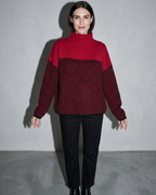 Women's Ribbed Turtleneck Knit Sweater, hem and sleeve texture detail, worn by model