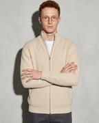 Men's Retro Zip-Front Knit Cardigan, forearm and cuff turn, worn by model
