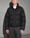 Coffee Color Cotton-padded Clothes Short Cotton Coat, bust-to-thigh, square stance, worn by model
