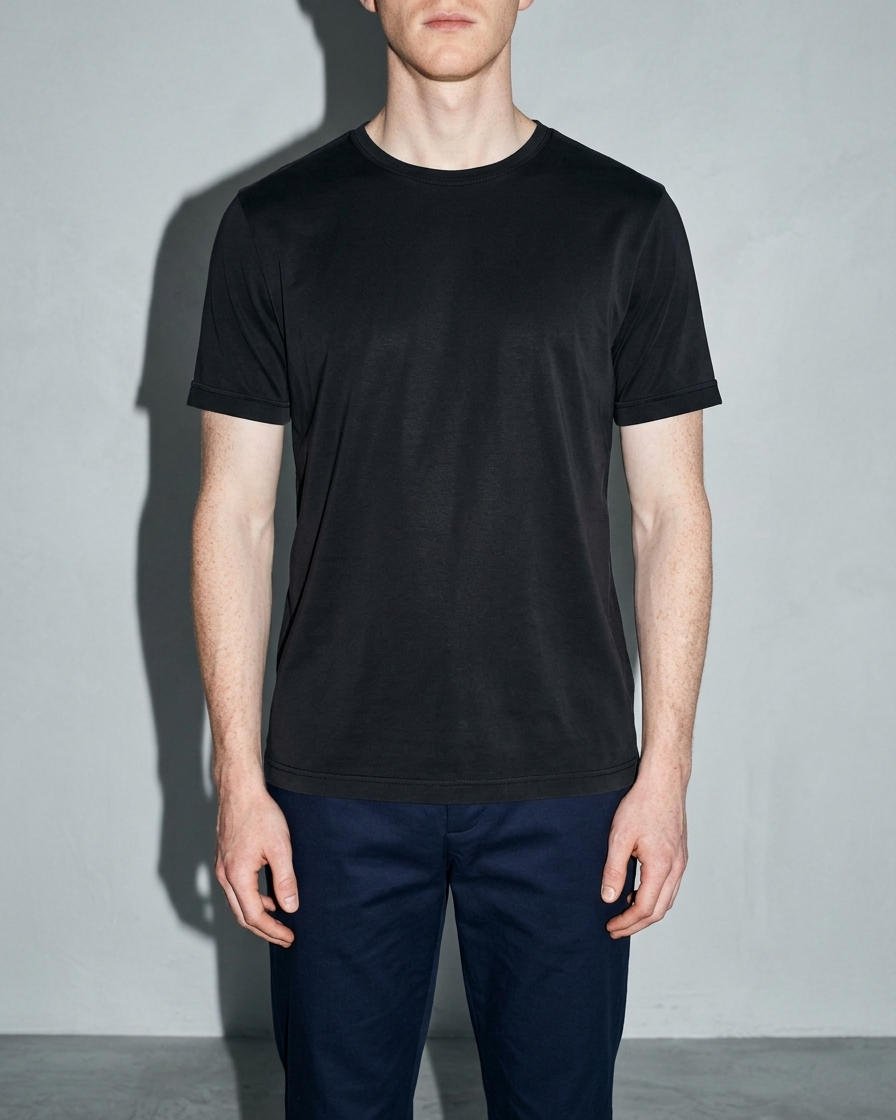 Men's Lightweight Solid Crewneck T-Shirt, bust-to-thigh, square stance, worn by model