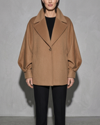 Women's Batwing-Sleeve Lapel Coat, bust-to-thigh, square stance, worn by model