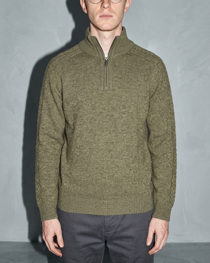 Zipper High Neck Thickened Woolen Sweater, bust-to-thigh, square stance, worn by model