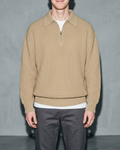Men's Light Business Lapel Knit Sweater, bust-to-thigh, square stance, worn by model