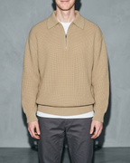 Men's Light Business Lapel Knit Sweater, bust-to-thigh, square stance, worn by model