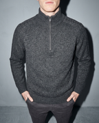 Zipper High Neck Thickened Woolen Sweater, bust-to-thigh, hands in pockets, worn by model