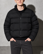 Solid Color Jacket For Men And Women, bust-to-thigh, hands in pockets, worn by model