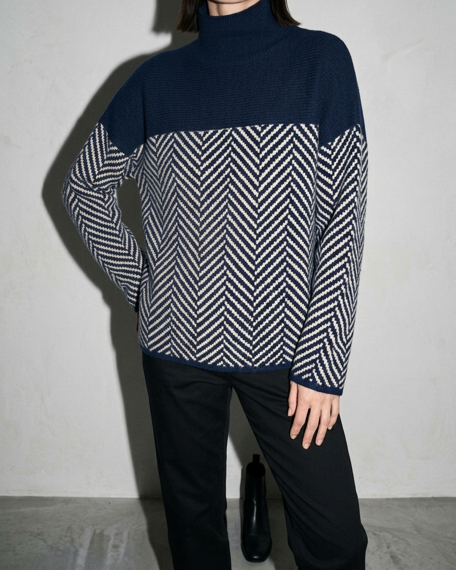 Women's Ribbed Turtleneck Knit Sweater, bust-to-thigh, quarter turn, worn by model
