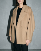 Women's Batwing-Sleeve Lapel Coat, bust-to-thigh, quarter turn, worn by model
