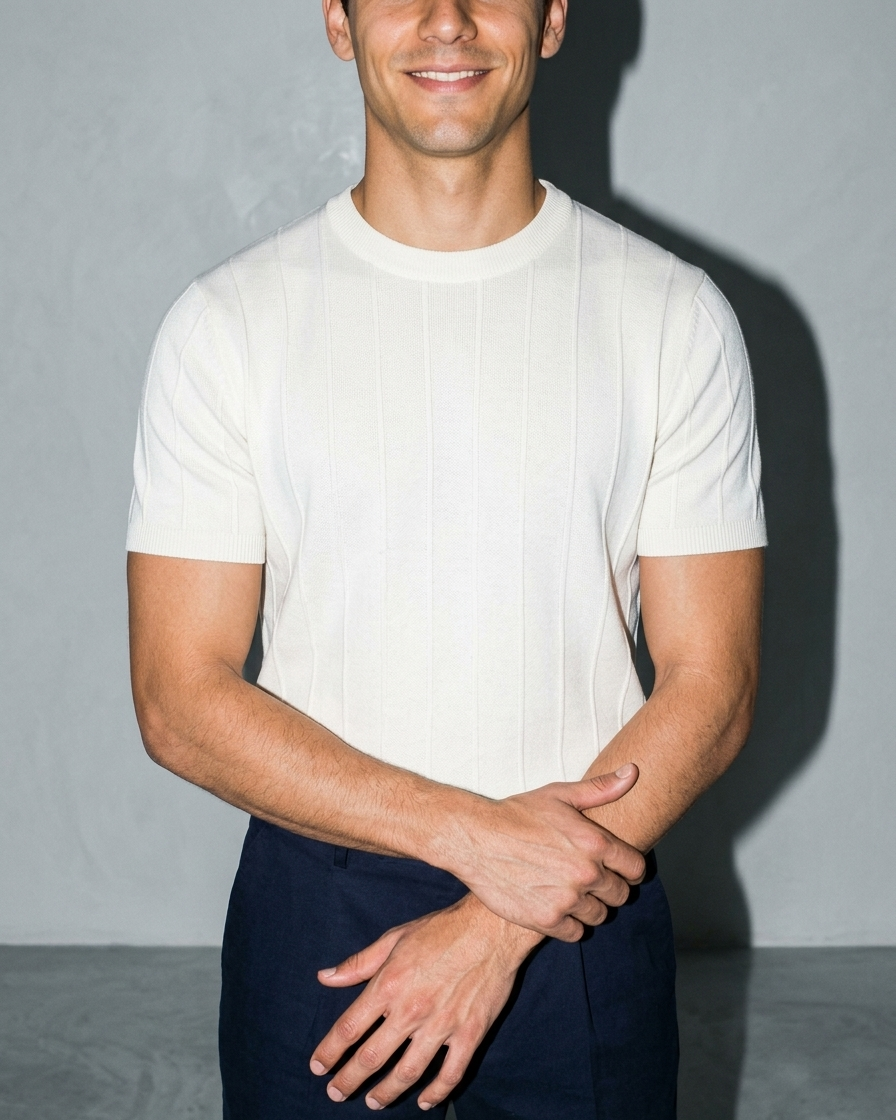 Men's Lightweight Solid Crewneck T-Shirt, bust-to-thigh, arms crossed low, worn by model