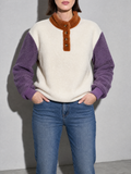 Ladies New Round Neck Long Sleeve Pullover Loose Plush Sweater in White - bust to thigh view