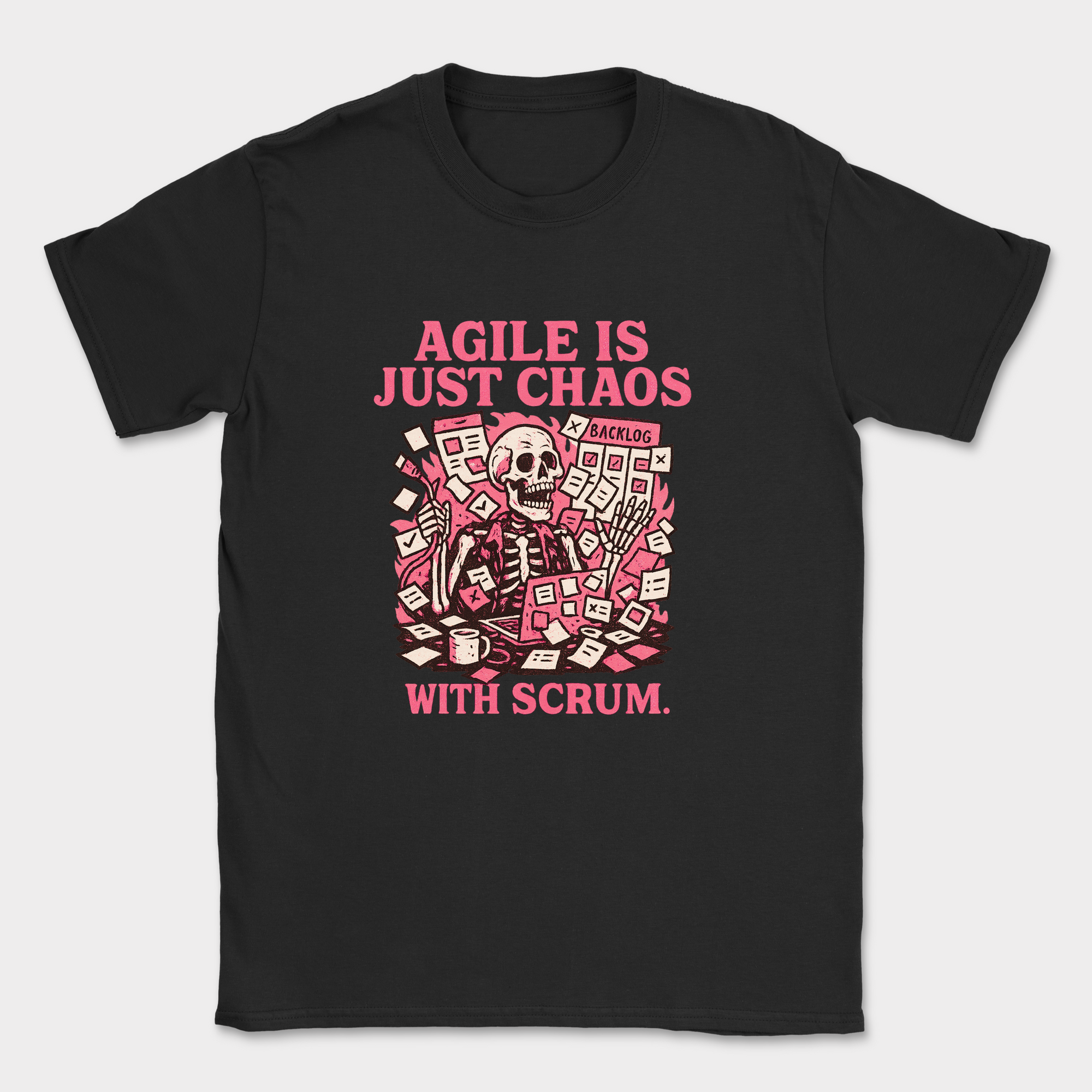 agile is just chaos with scrum skeleton shirt — Black
