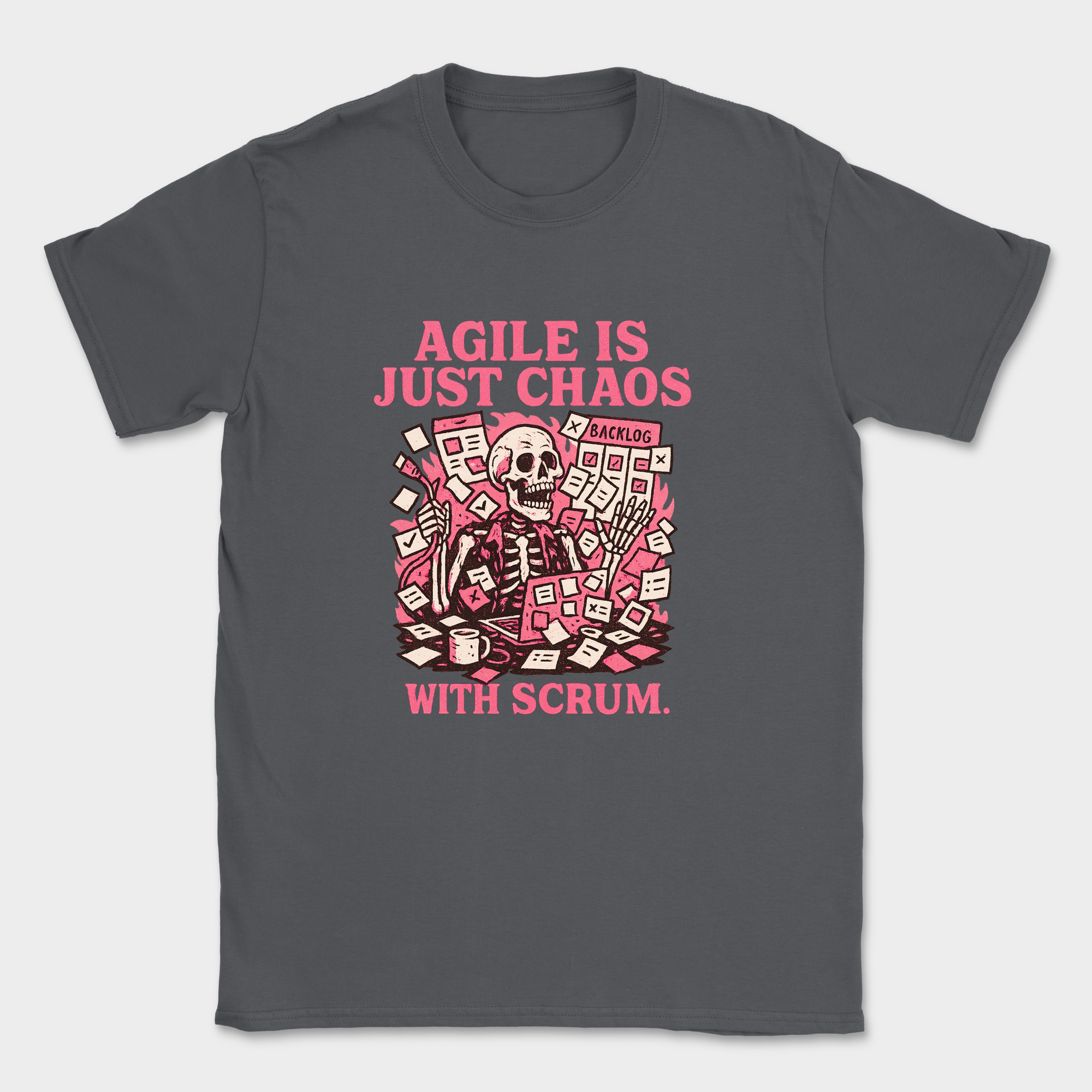 agile is just chaos with scrum skeleton shirt — Dark Heather Grey