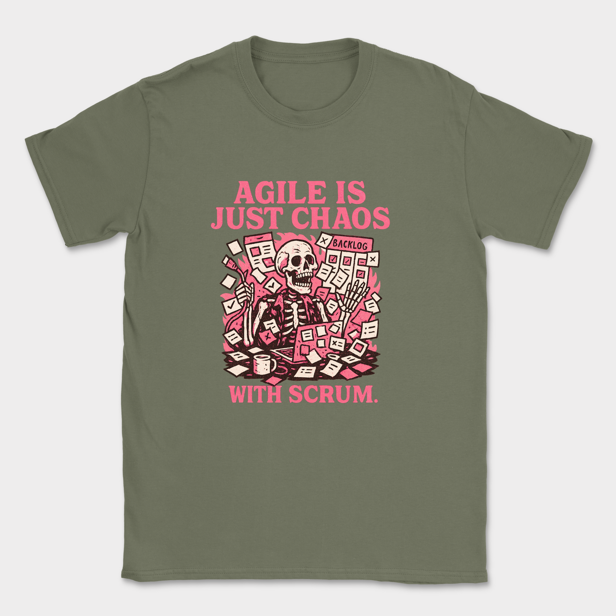 agile is just chaos with scrum skeleton shirt — Military Green