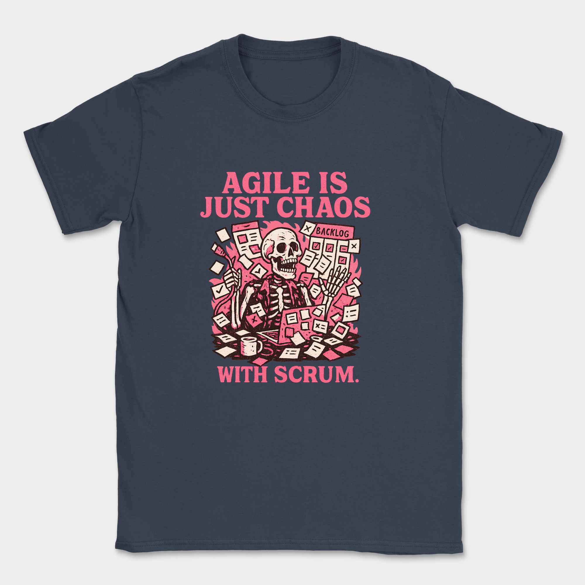 agile is just chaos with scrum skeleton shirt — Navy