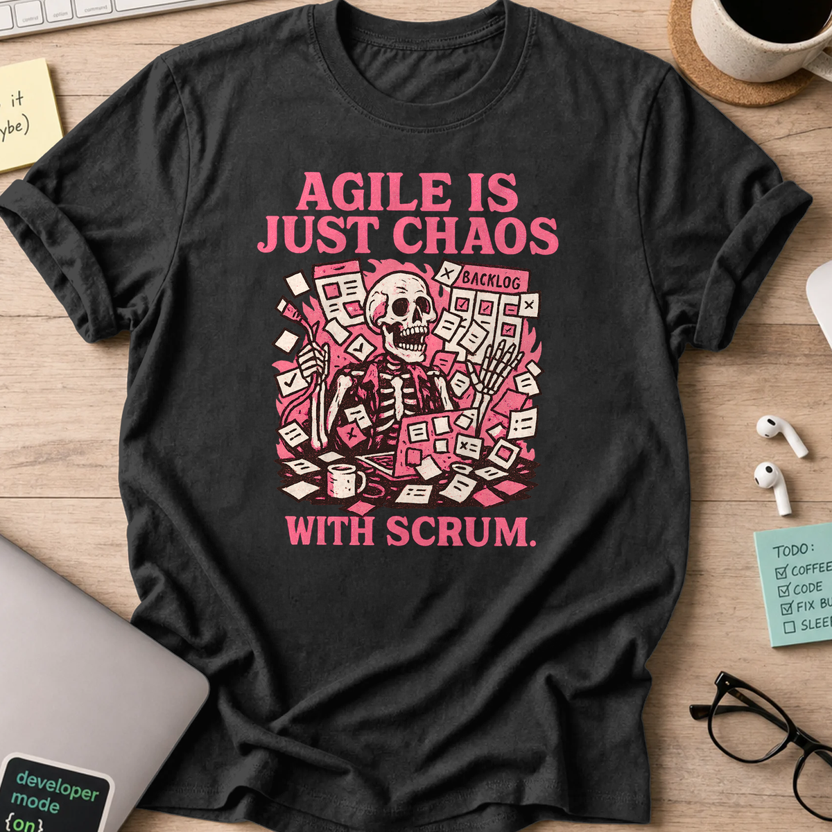 agile is just chaos with scrum skeleton shirt - Black